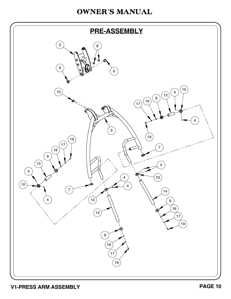 Owner's manual, Pre-assembly, V1-press arm assembly page 10 | Hoist Fitness V1-PRESS ARM User Manual | Page 11 / 25