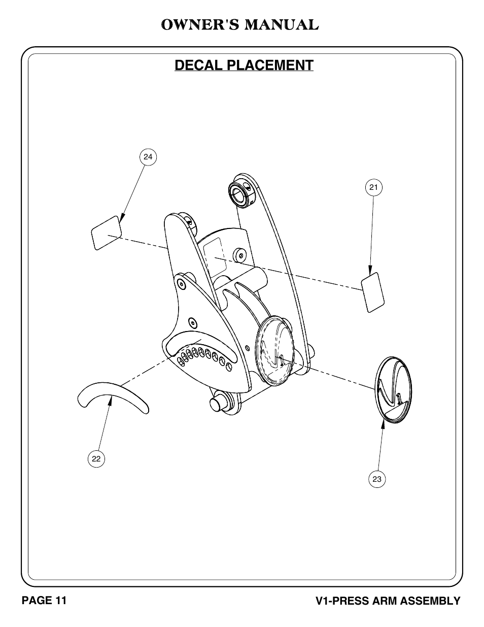 Owner's manual decal placement | Hoist Fitness V1-PRESS ARM User Manual | Page 12 / 25