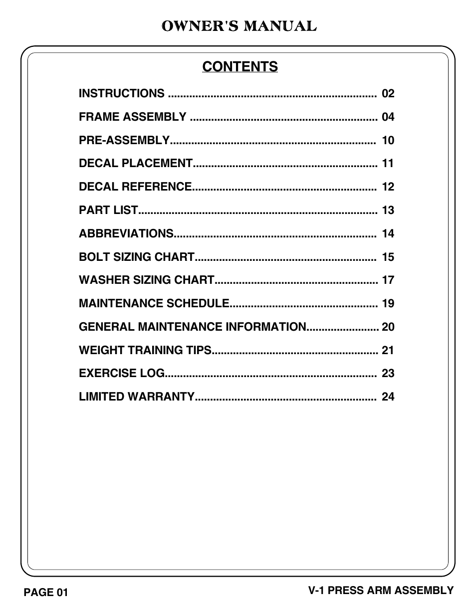 Hoist Fitness V1-PRESS ARM User Manual | Page 2 / 25