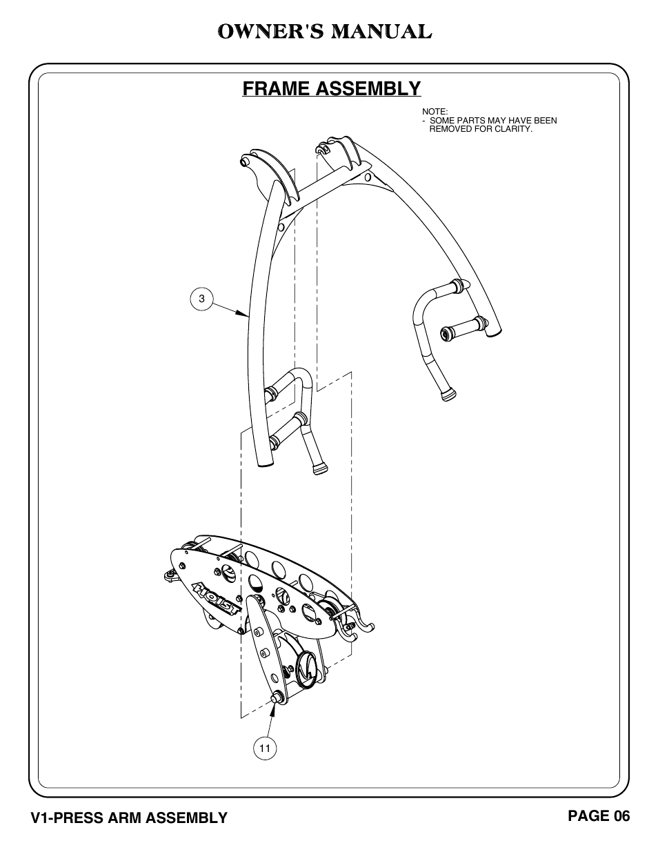 Frame assembly, Owner's manual | Hoist Fitness V1-PRESS ARM User Manual | Page 7 / 25