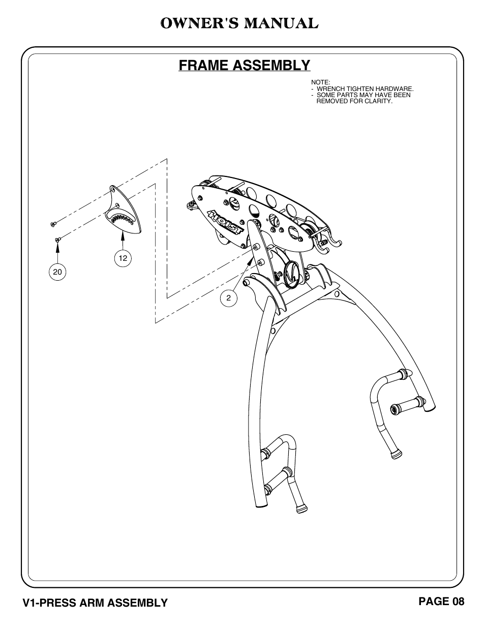 Owner's manual, Frame assembly | Hoist Fitness V1-PRESS ARM User Manual | Page 9 / 25