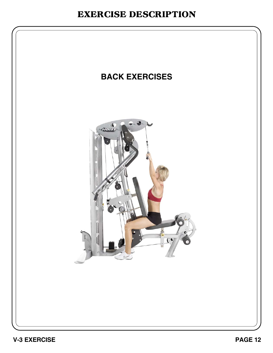 Exercise description, Back exercises | Hoist Fitness V-3 EXERCISE User Manual | Page 13 / 27