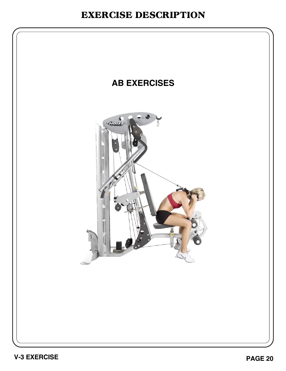 Exercise description, Ab exercises | Hoist Fitness V-3 EXERCISE User Manual | Page 21 / 27