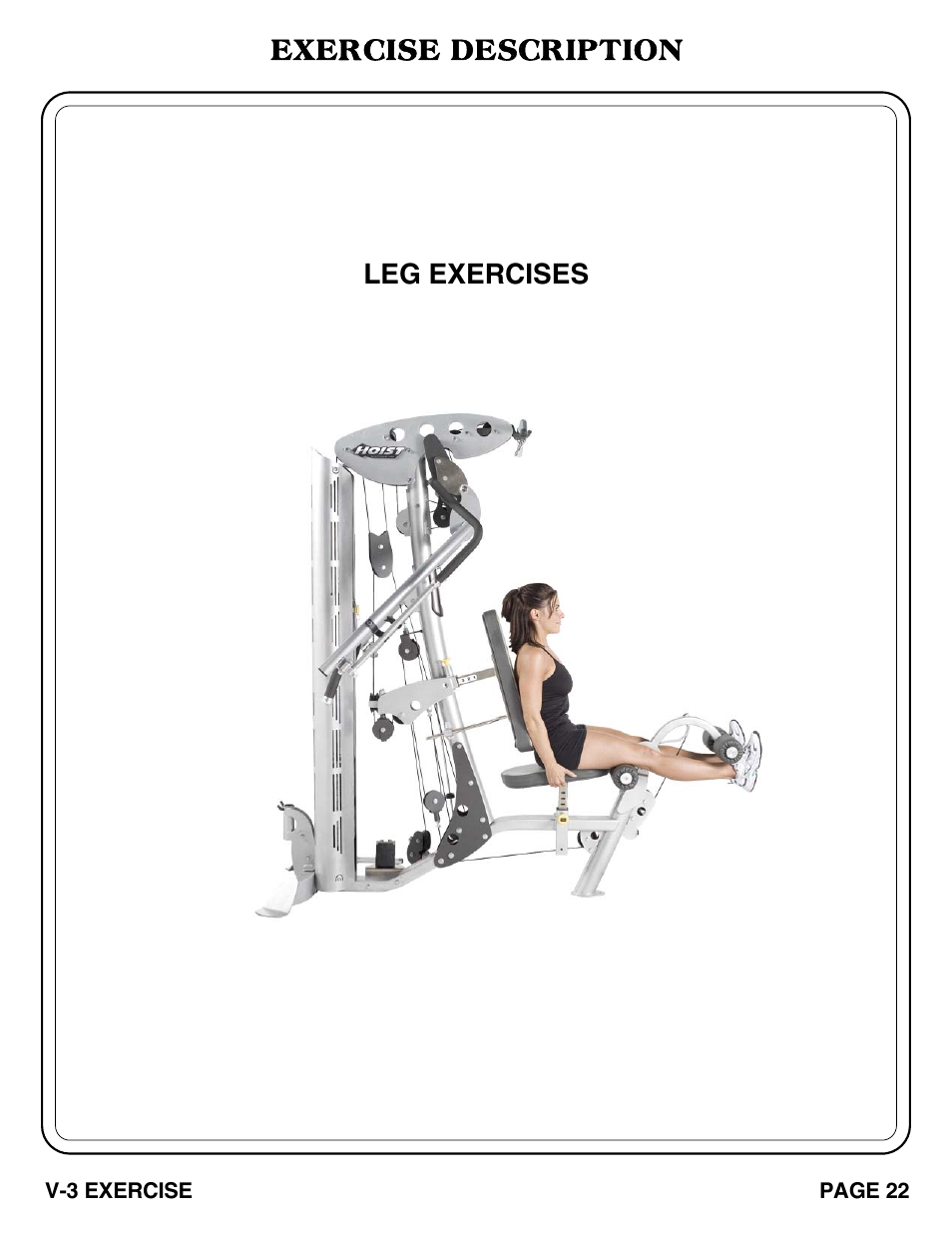 Exercise description, Leg exercises | Hoist Fitness V-3 EXERCISE User Manual | Page 23 / 27