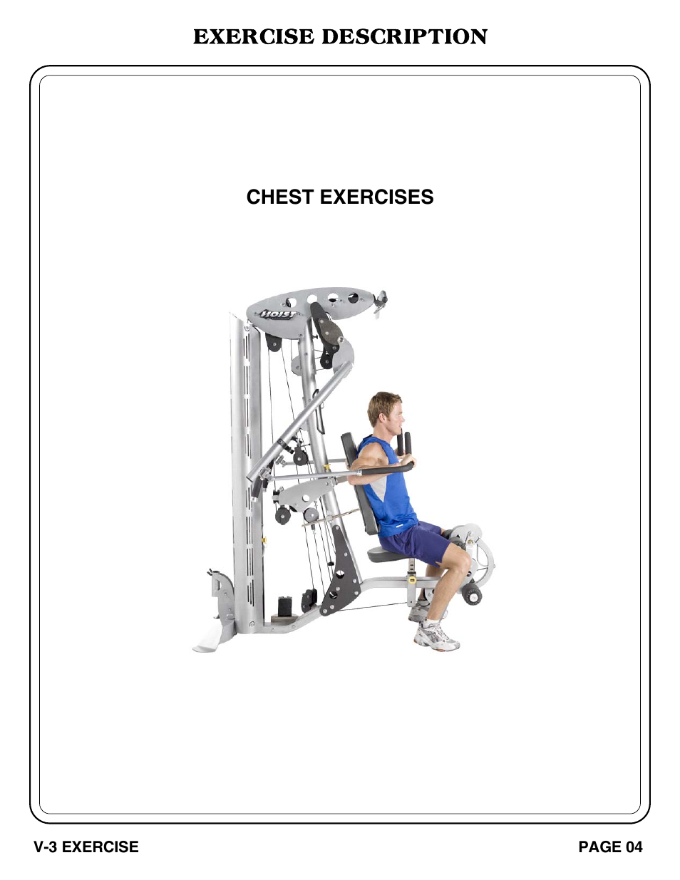 Exercise description, Chest exercises | Hoist Fitness V-3 EXERCISE User Manual | Page 5 / 27