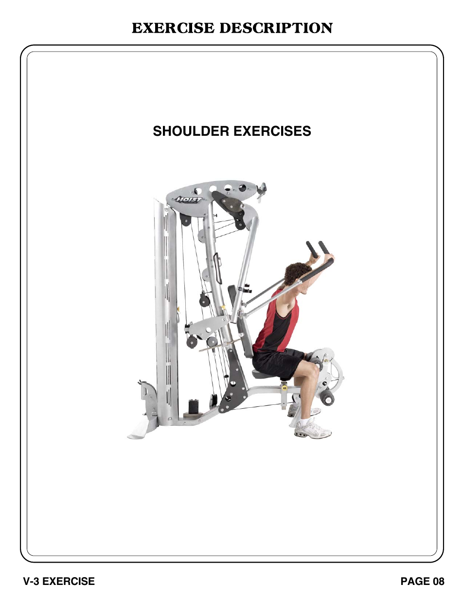 Exercise description, Shoulder exercises | Hoist Fitness V-3 EXERCISE User Manual | Page 9 / 27