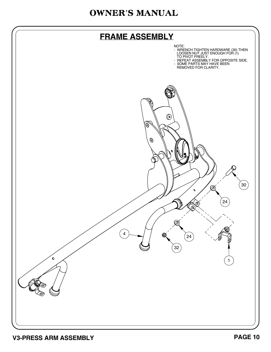 Frame assembly, Owner's manual | Hoist Fitness V3-PRESS ARM User Manual | Page 11 / 29