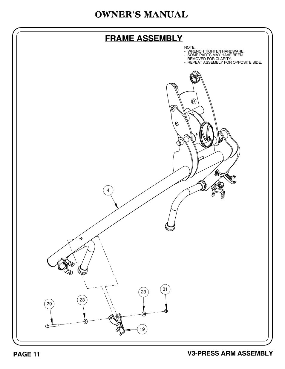 Frame assembly owner's manual | Hoist Fitness V3-PRESS ARM User Manual | Page 12 / 29