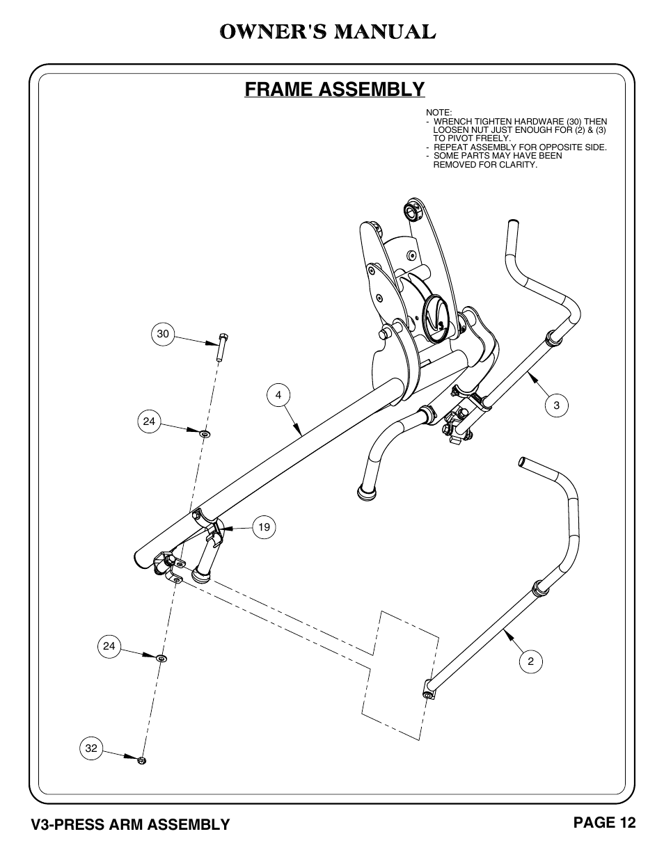 Frame assembly, Owner's manual | Hoist Fitness V3-PRESS ARM User Manual | Page 13 / 29