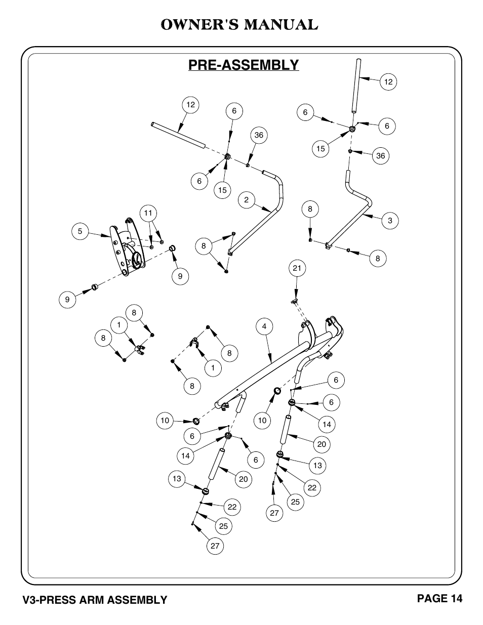 Pre-assembly owner's manual, V3-press arm assembly page 14 | Hoist Fitness V3-PRESS ARM User Manual | Page 15 / 29