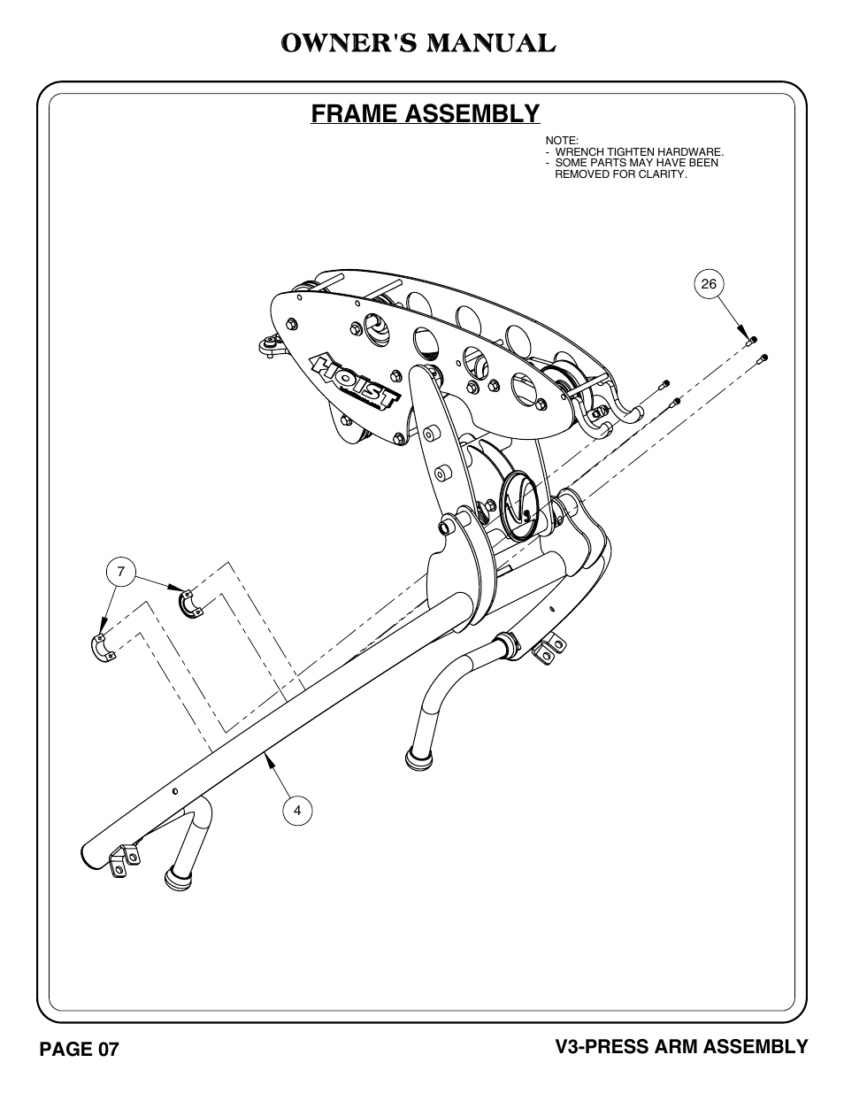 Frame assembly owner's manual | Hoist Fitness V3-PRESS ARM User Manual | Page 8 / 29