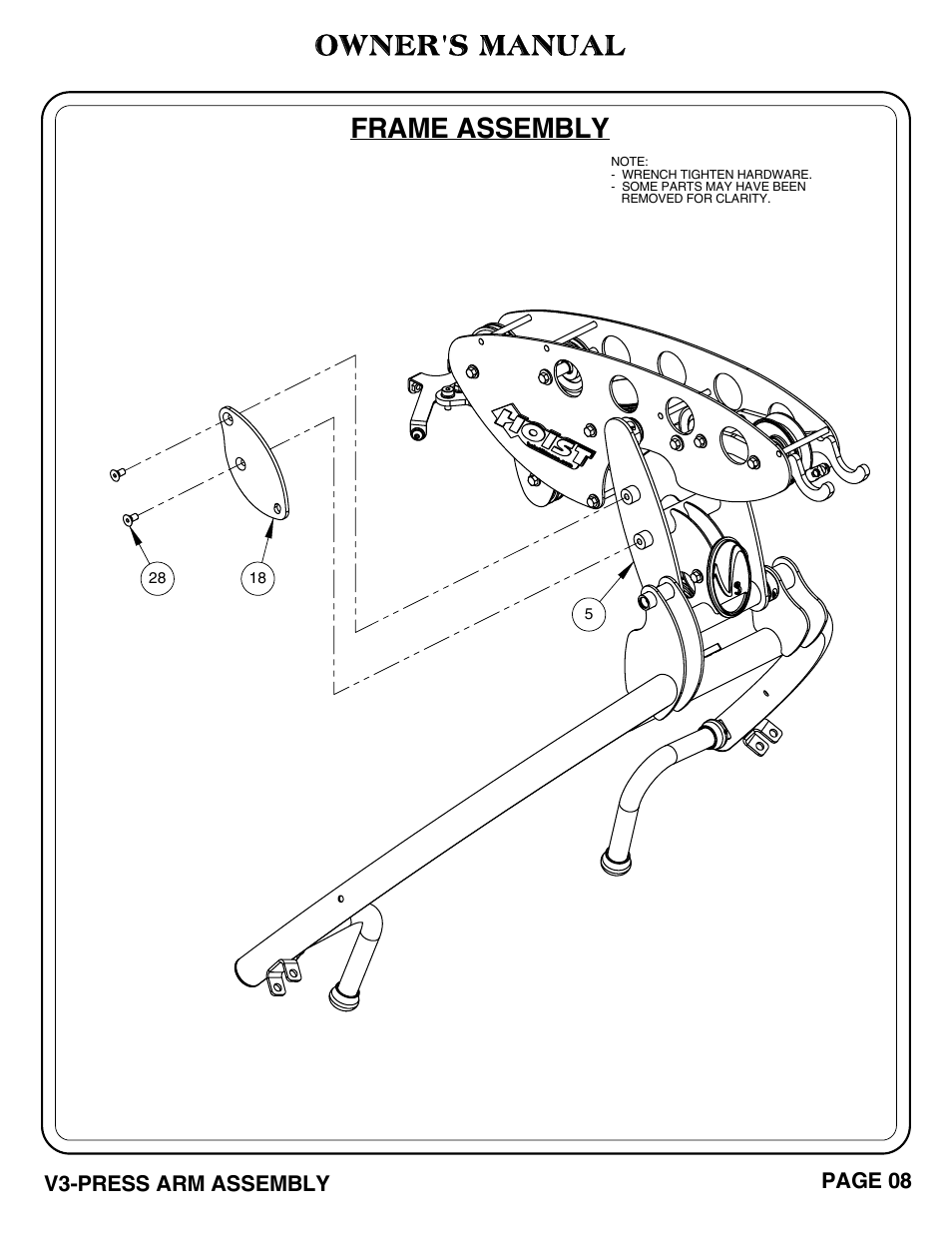 Frame assembly, Owner's manual | Hoist Fitness V3-PRESS ARM User Manual | Page 9 / 29