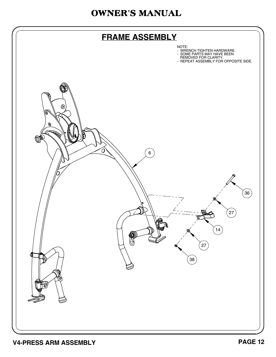 Owner's manual, Frame assembly | Hoist Fitness V4-PRESS ARM User Manual | Page 13 / 30