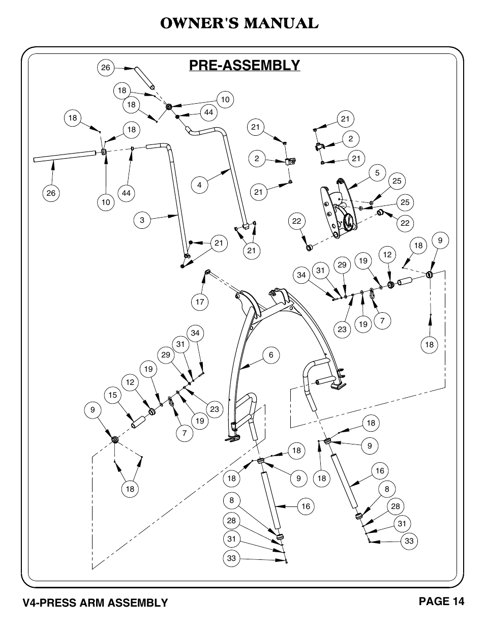 Owner's manual, Pre-assembly, V4-press arm assembly page 14 | Hoist Fitness V4-PRESS ARM User Manual | Page 15 / 30