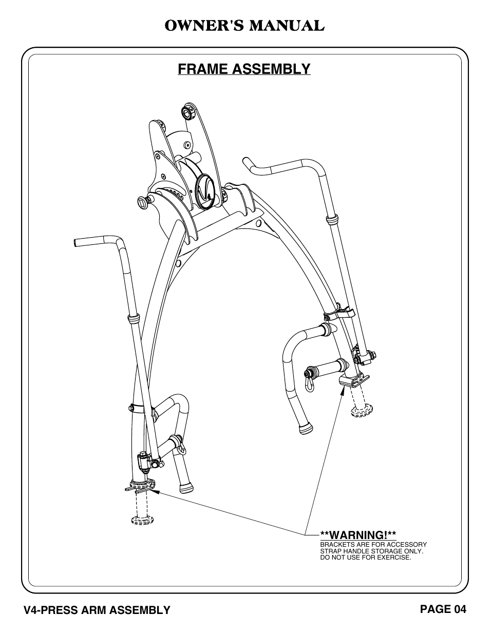 Owner's manual, Frame assembly | Hoist Fitness V4-PRESS ARM User Manual | Page 5 / 30