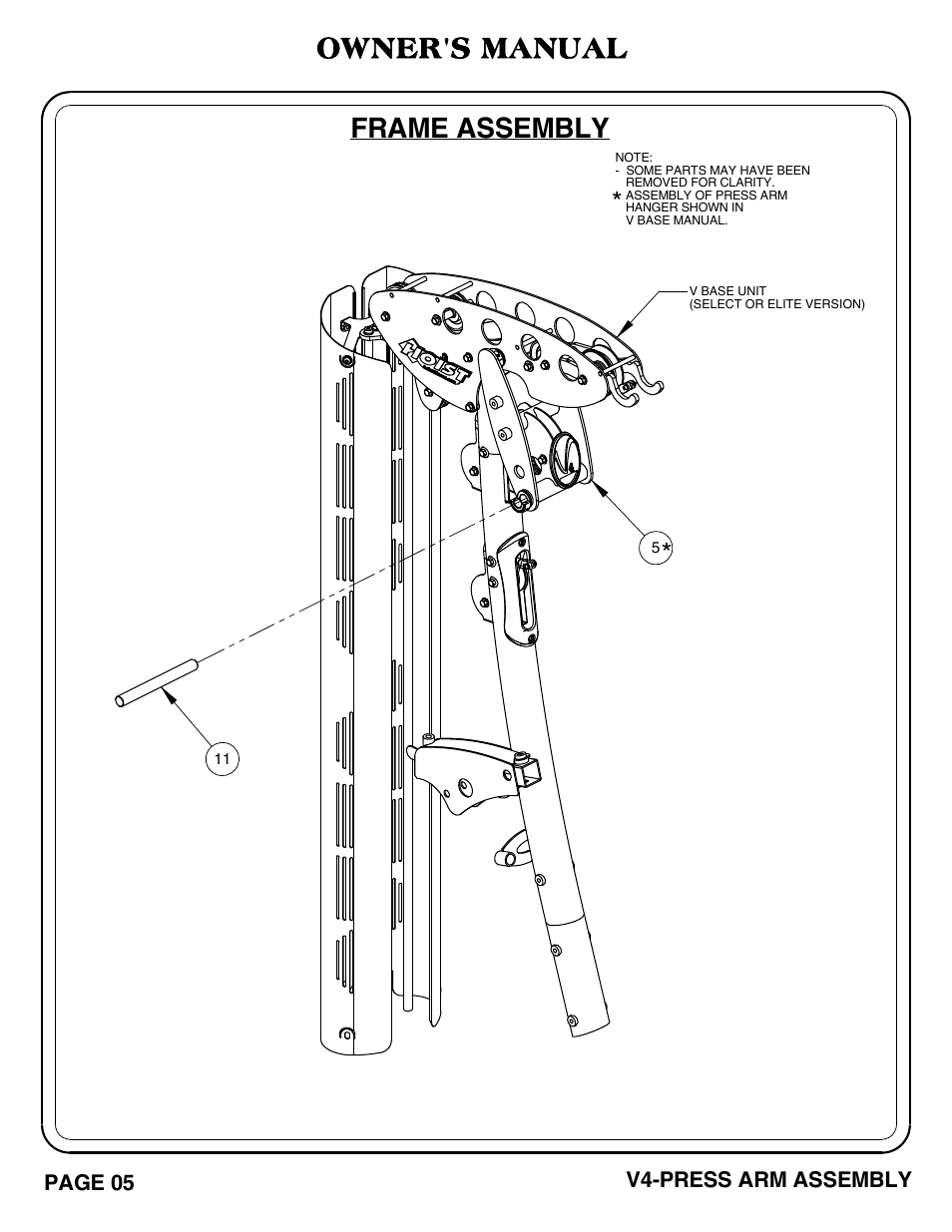 Owner's manual, Frame assembly | Hoist Fitness V4-PRESS ARM User Manual | Page 6 / 30