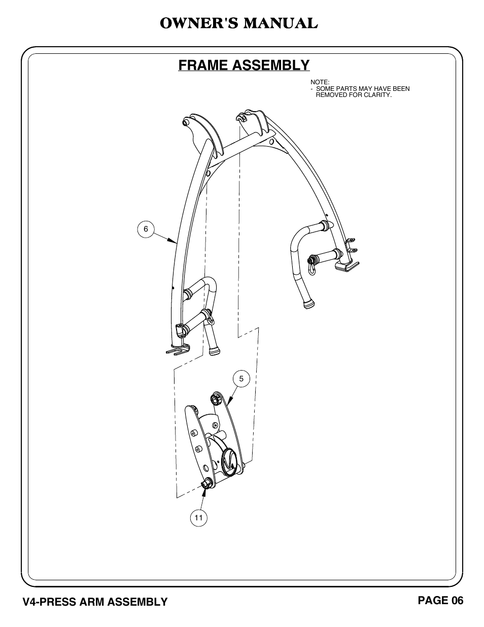 Owner's manual, Frame assembly | Hoist Fitness V4-PRESS ARM User Manual | Page 7 / 30