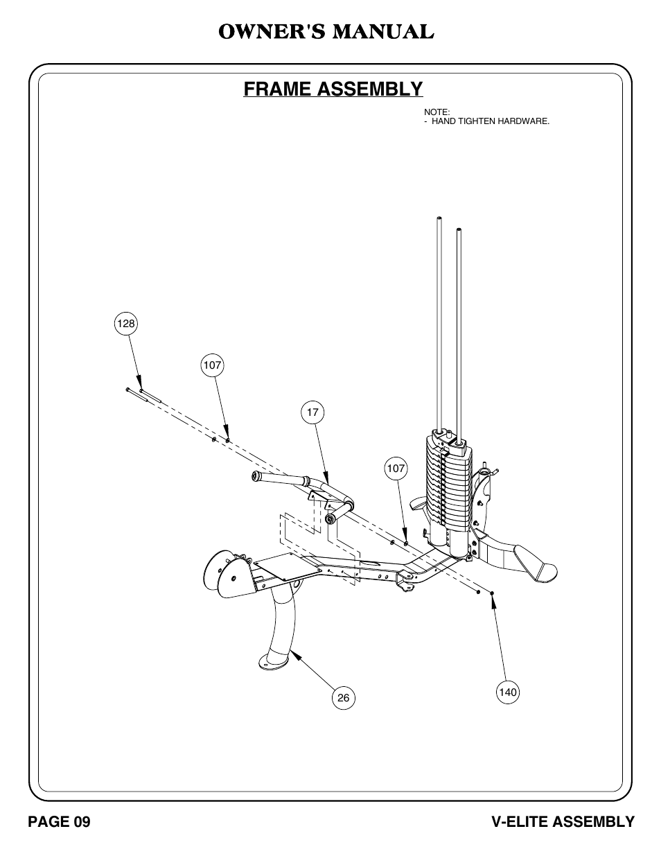 V-elite_pg 09-10.pdf, Frame assembly, Owner's manual | Hoist Fitness V-ELITE User Manual | Page 10 / 84