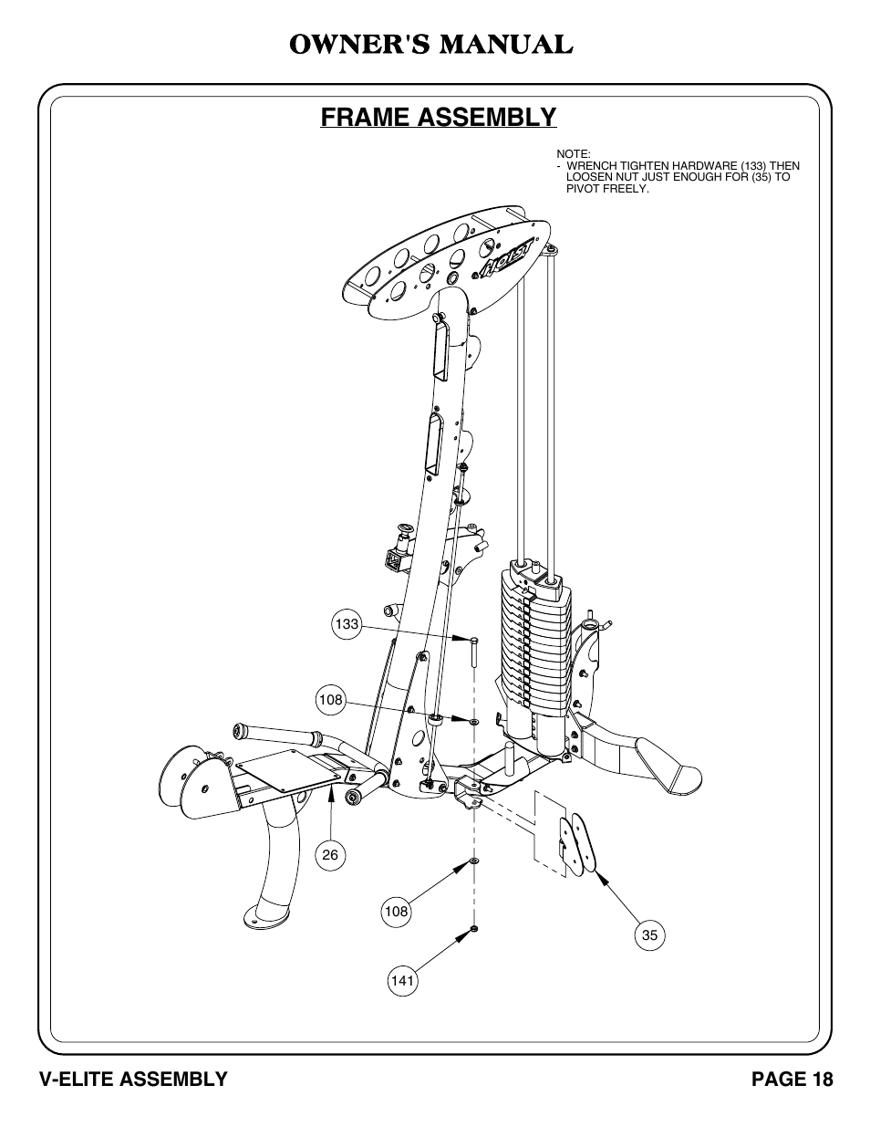 Frame assembly, Owner's manual | Hoist Fitness V-ELITE User Manual | Page 19 / 84