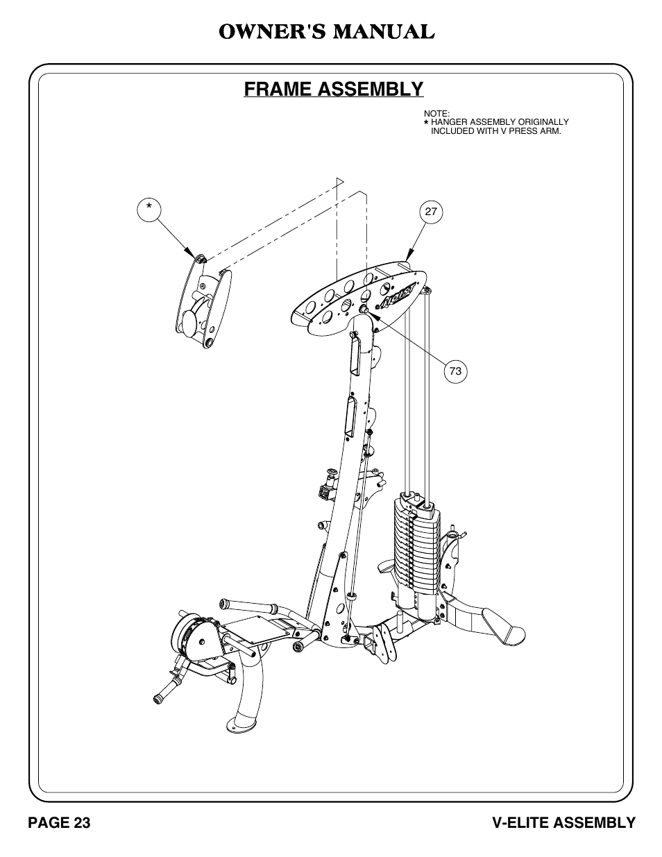 V-elite_pg 23-24.pdf, Owner's manual, Frame assembly | Hoist Fitness V-ELITE User Manual | Page 24 / 84