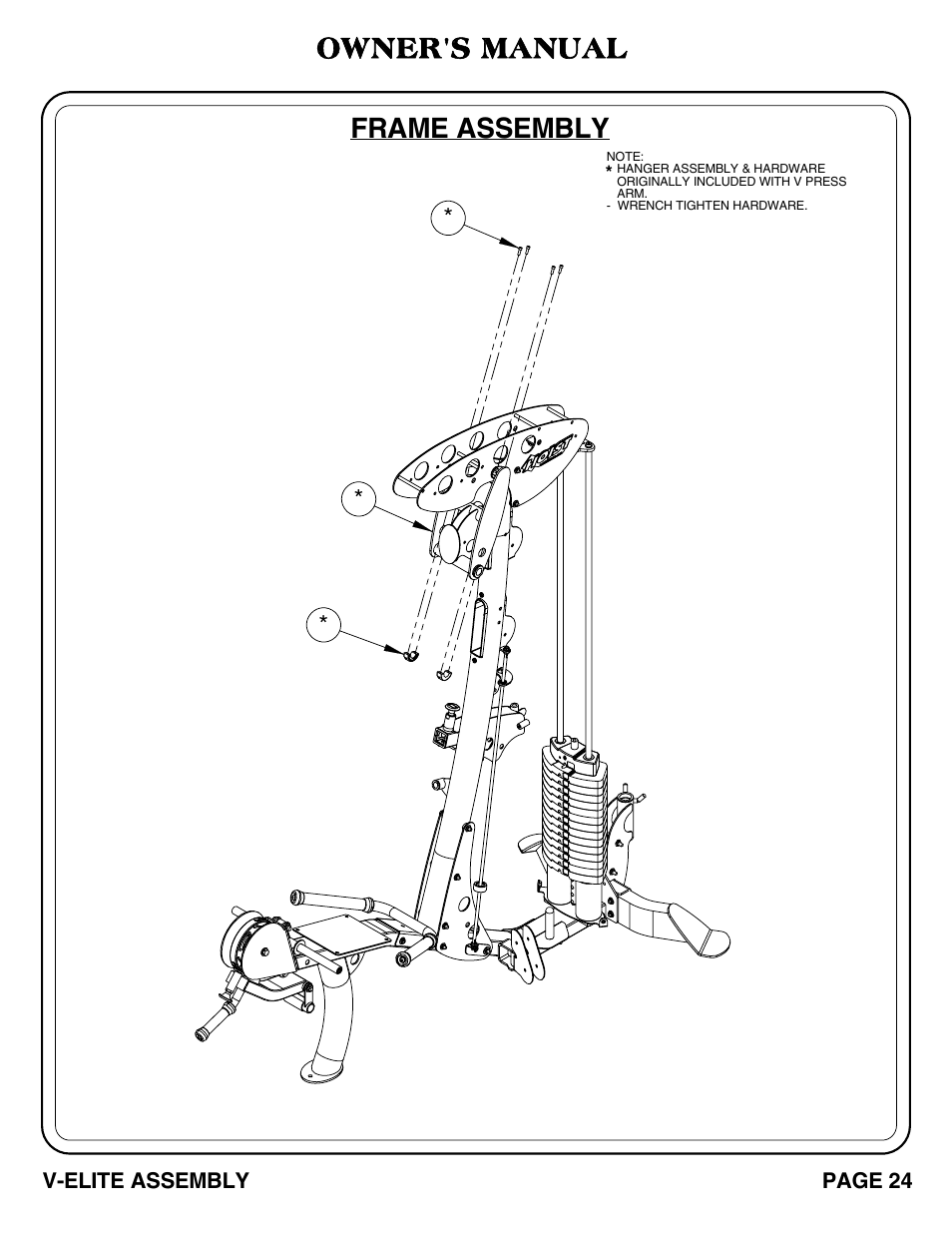 Owner's manual, Frame assembly | Hoist Fitness V-ELITE User Manual | Page 25 / 84