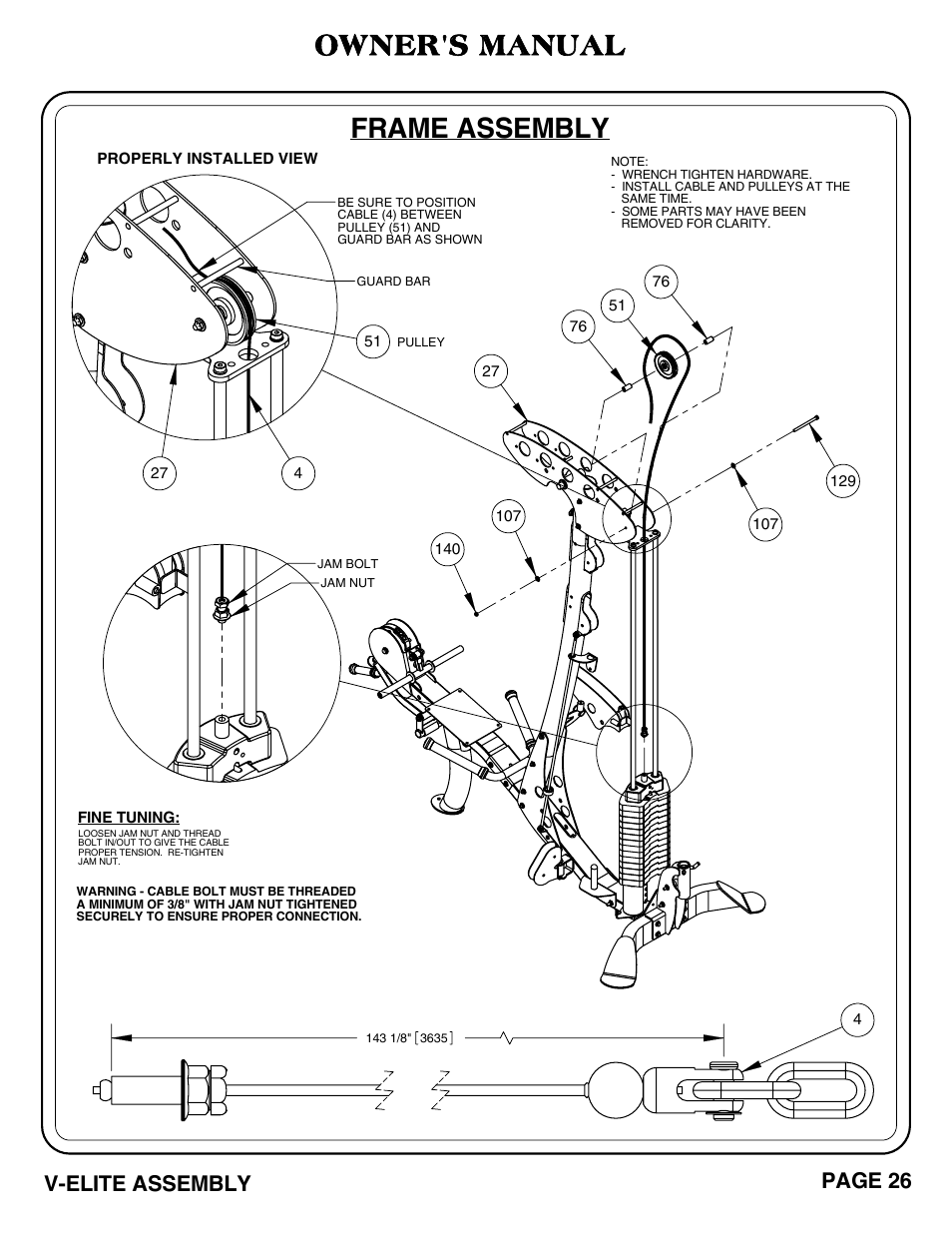 Owner's manual, Frame assembly, V-elite assembly page 26 | Hoist Fitness V-ELITE User Manual | Page 27 / 84