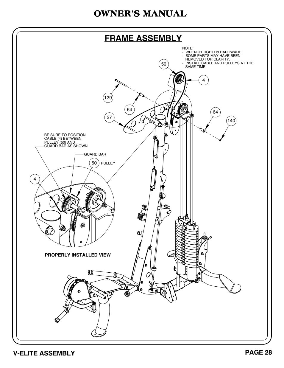 Owner's manual, Frame assembly, V-elite assembly page 28 | Hoist Fitness V-ELITE User Manual | Page 29 / 84