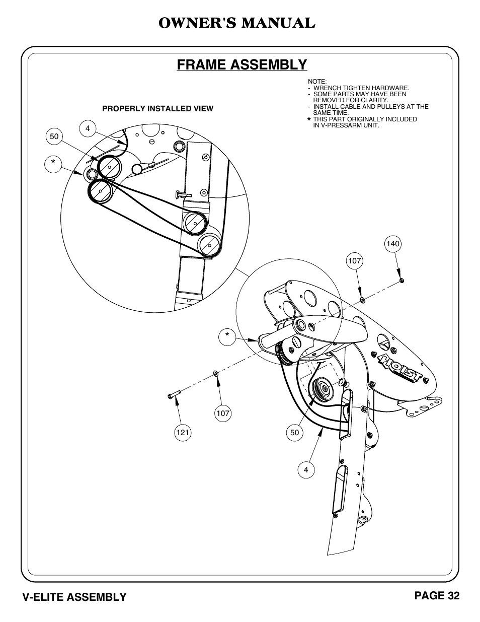 Frame assembly, Owner's manual | Hoist Fitness V-ELITE User Manual | Page 33 / 84