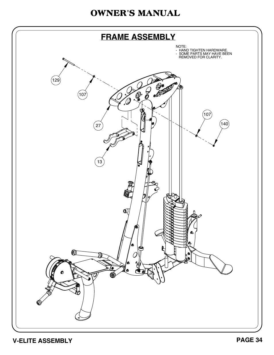 Frame assembly, Owner's manual | Hoist Fitness V-ELITE User Manual | Page 35 / 84