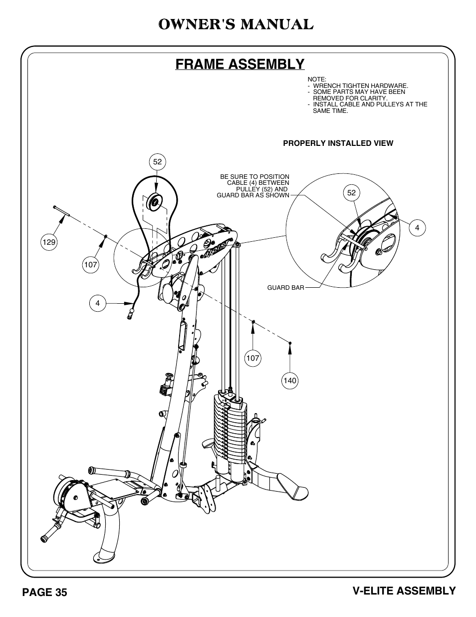 Owner's manual, Frame assembly, Page 35 v-elite assembly | Hoist Fitness V-ELITE User Manual | Page 36 / 84