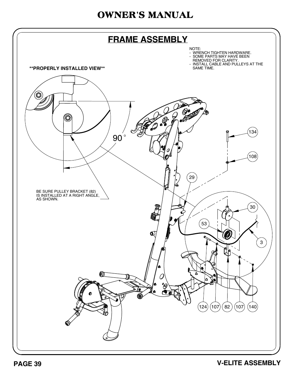 Frame assembly, Owner's manual, Page 39 v-elite assembly | Hoist Fitness V-ELITE User Manual | Page 40 / 84