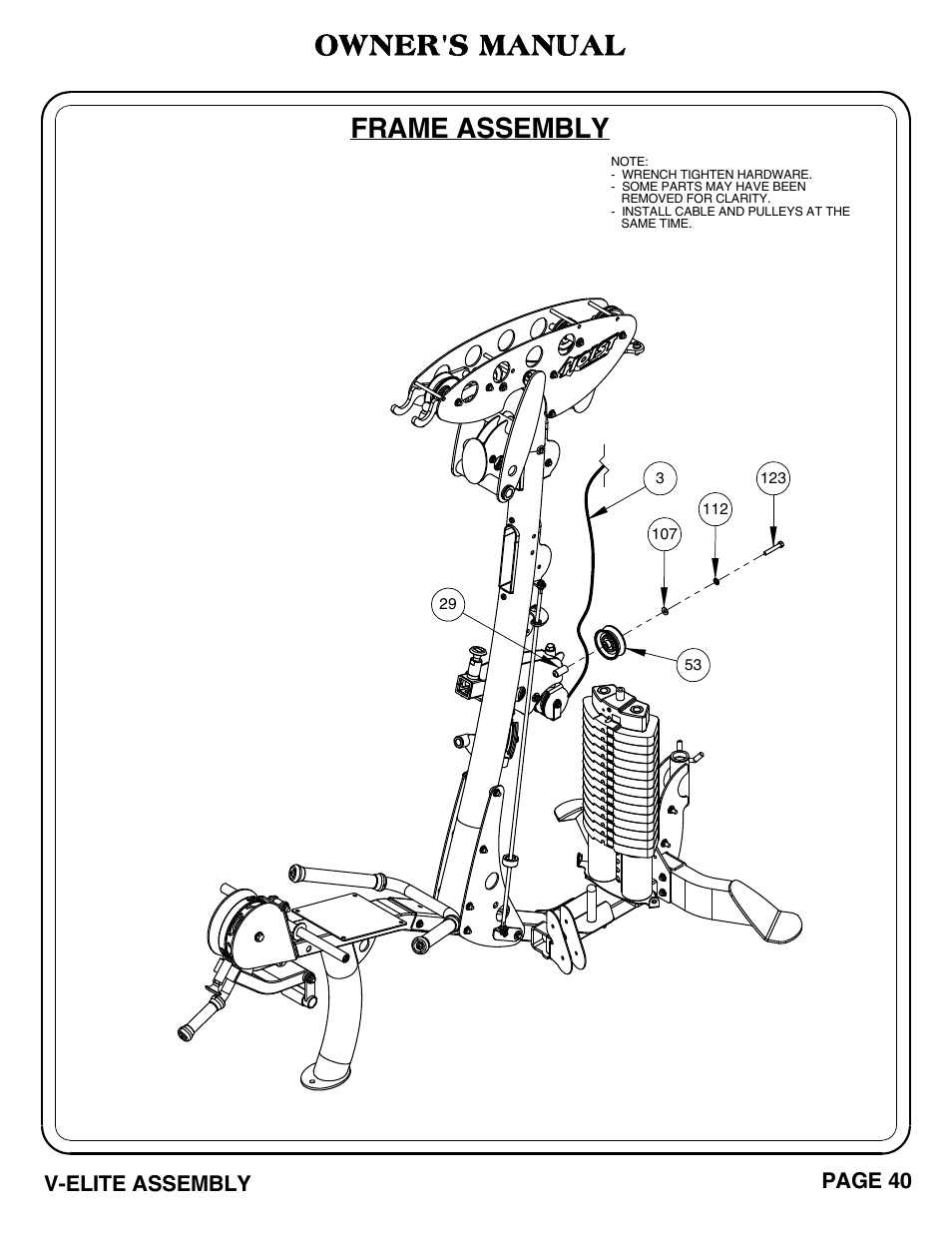 Frame assembly, Owner's manual | Hoist Fitness V-ELITE User Manual | Page 41 / 84