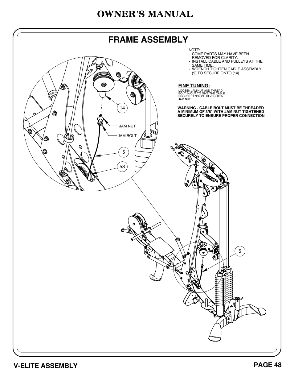 Owner's manual, Frame assembly, V-elite assembly page 48 | Hoist Fitness V-ELITE User Manual | Page 49 / 84