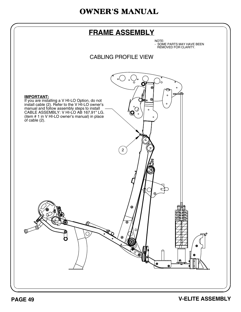 Frame assembly, Owner's manual | Hoist Fitness V-ELITE User Manual | Page 50 / 84