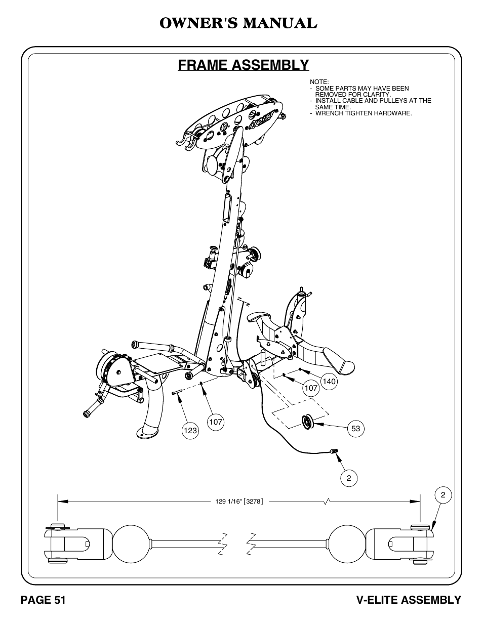 V-elite pg 51-52.pdf, Frame assembly, Owner's manual | V-elite assembly page 51 | Hoist Fitness V-ELITE User Manual | Page 52 / 84