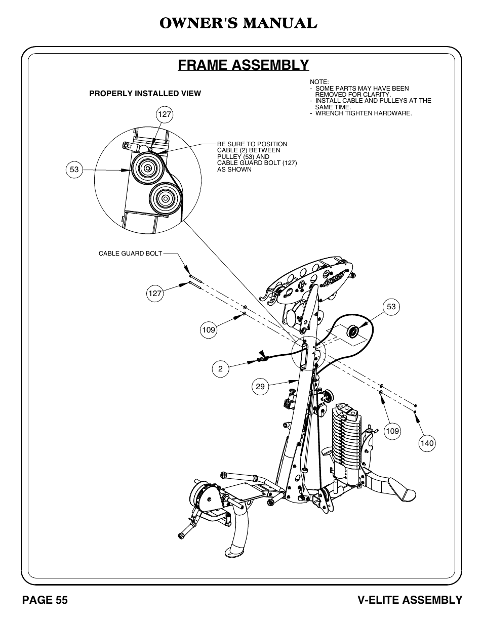 V-elite pg 55-56.pdf, Frame assembly, Owner's manual | V-elite assembly, Page 55 | Hoist Fitness V-ELITE User Manual | Page 56 / 84