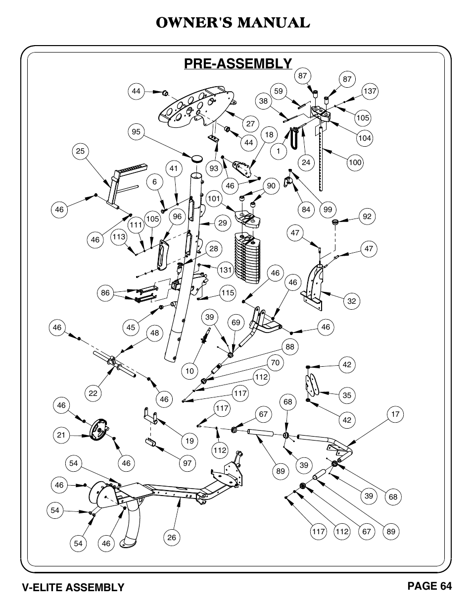 Pre-assembly owner's manual, V-elite assembly page 64 | Hoist Fitness V-ELITE User Manual | Page 65 / 84