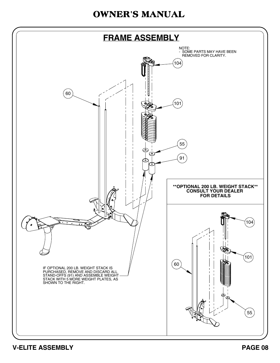 Frame assembly, Owner's manual, Page 08 v-elite assembly | Hoist Fitness V-ELITE User Manual | Page 9 / 84