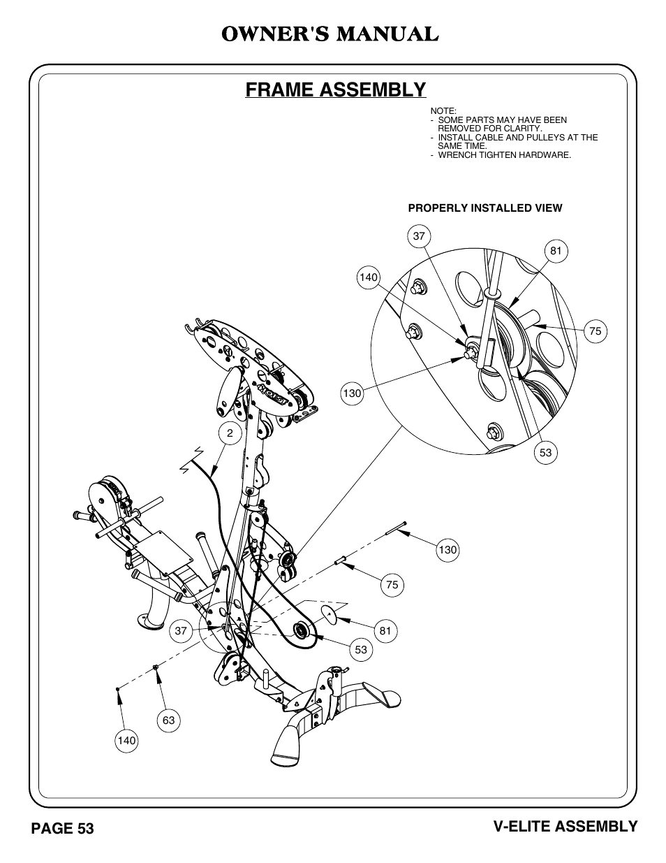 Frame assembly, Owner's manual, Page 53 v-elite assembly | Hoist Fitness V-ELITE ADDENDUM User Manual | Page 7 / 13