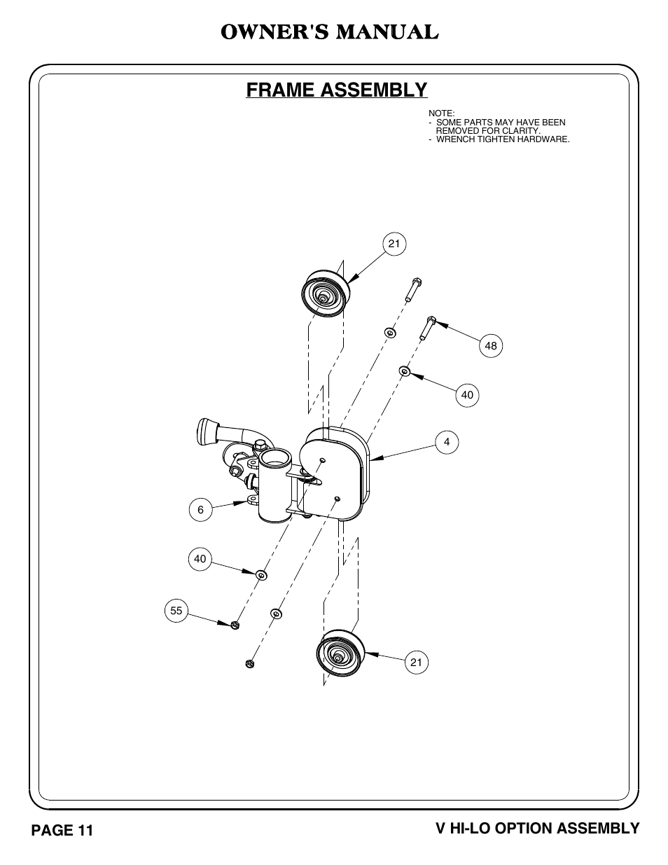 Frame assembly, Owner's manual | Hoist Fitness V HI-LO User Manual | Page 12 / 55