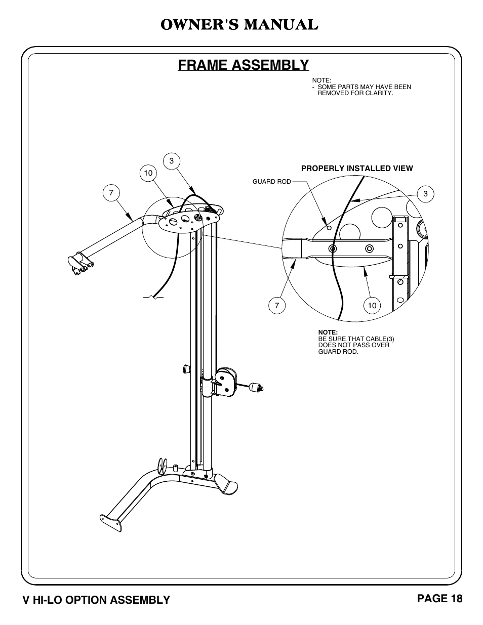 Frame assembly owner's manual, V hi-lo option assembly page 18 | Hoist Fitness V HI-LO User Manual | Page 19 / 55