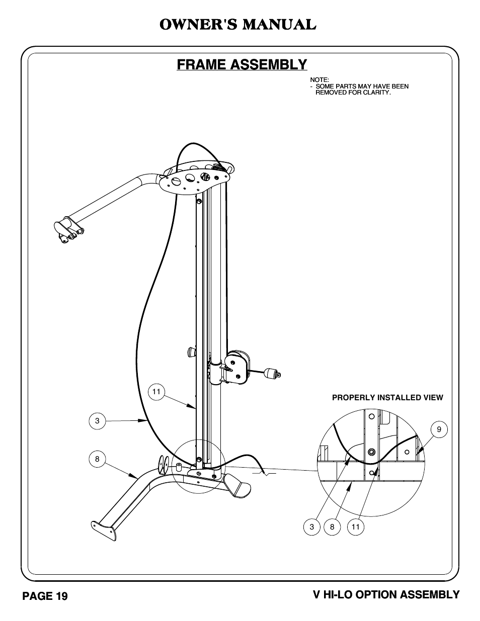 Owner's manual, Frame assembly | Hoist Fitness V HI-LO User Manual | Page 20 / 55