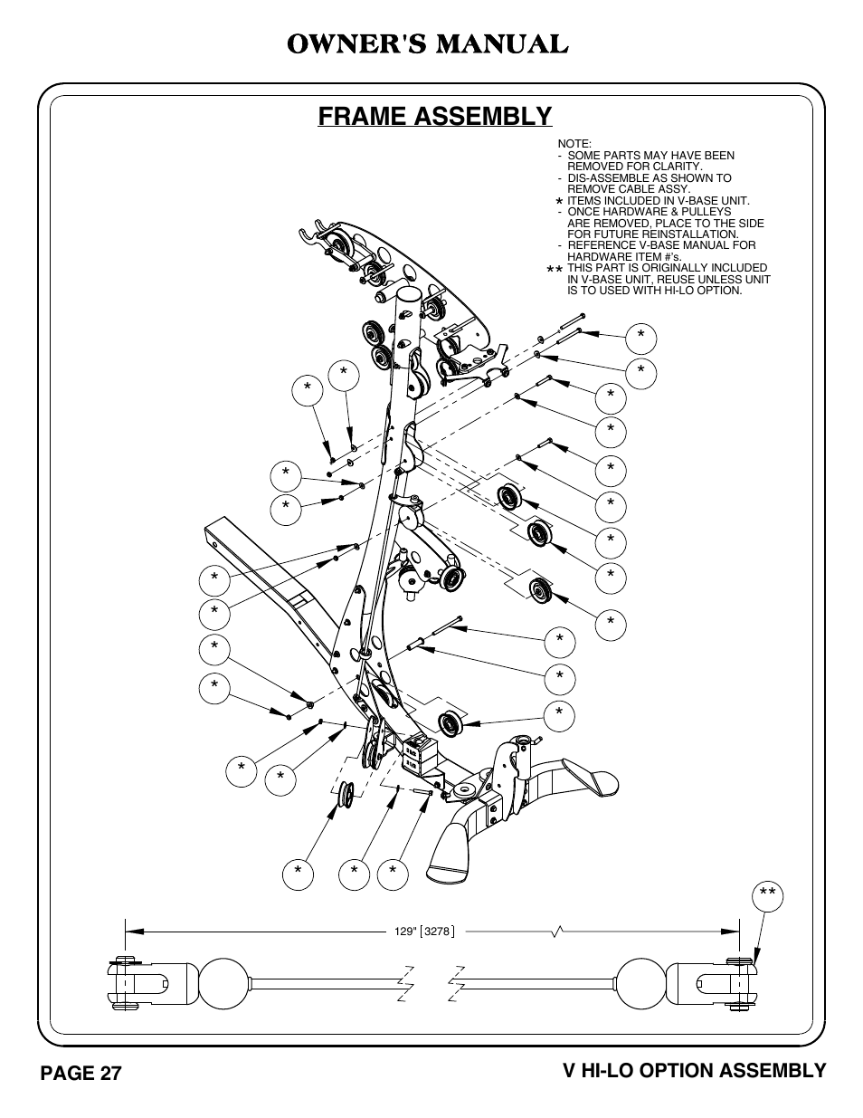 Frame assembly, Owner's manual | Hoist Fitness V HI-LO User Manual | Page 28 / 55