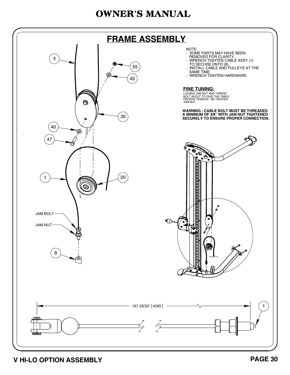 Frame assembly, Owner's manual, V hi-lo option assembly page 30 | Hoist Fitness V HI-LO User Manual | Page 31 / 55