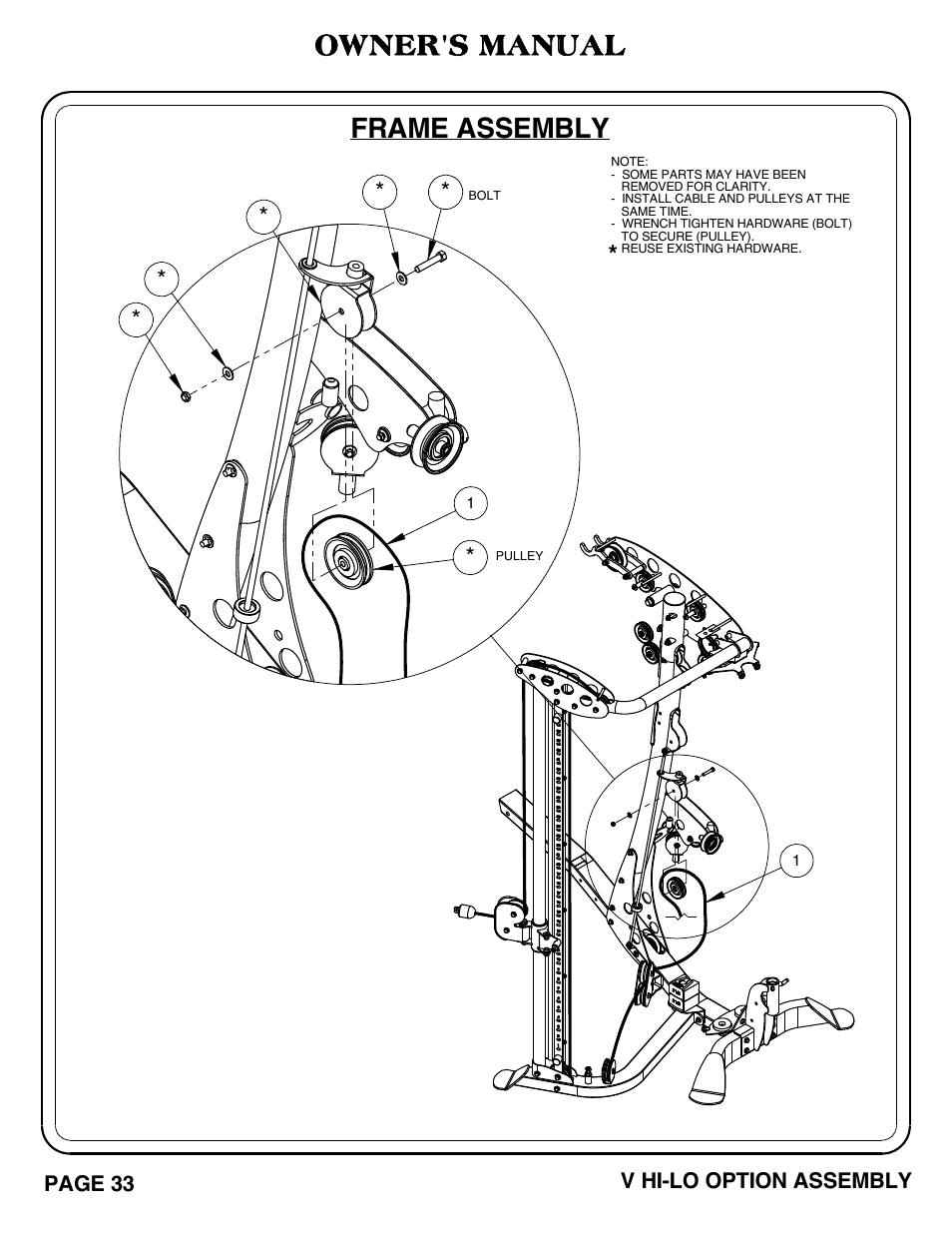 Frame assembly, Owner's manual | Hoist Fitness V HI-LO User Manual | Page 34 / 55