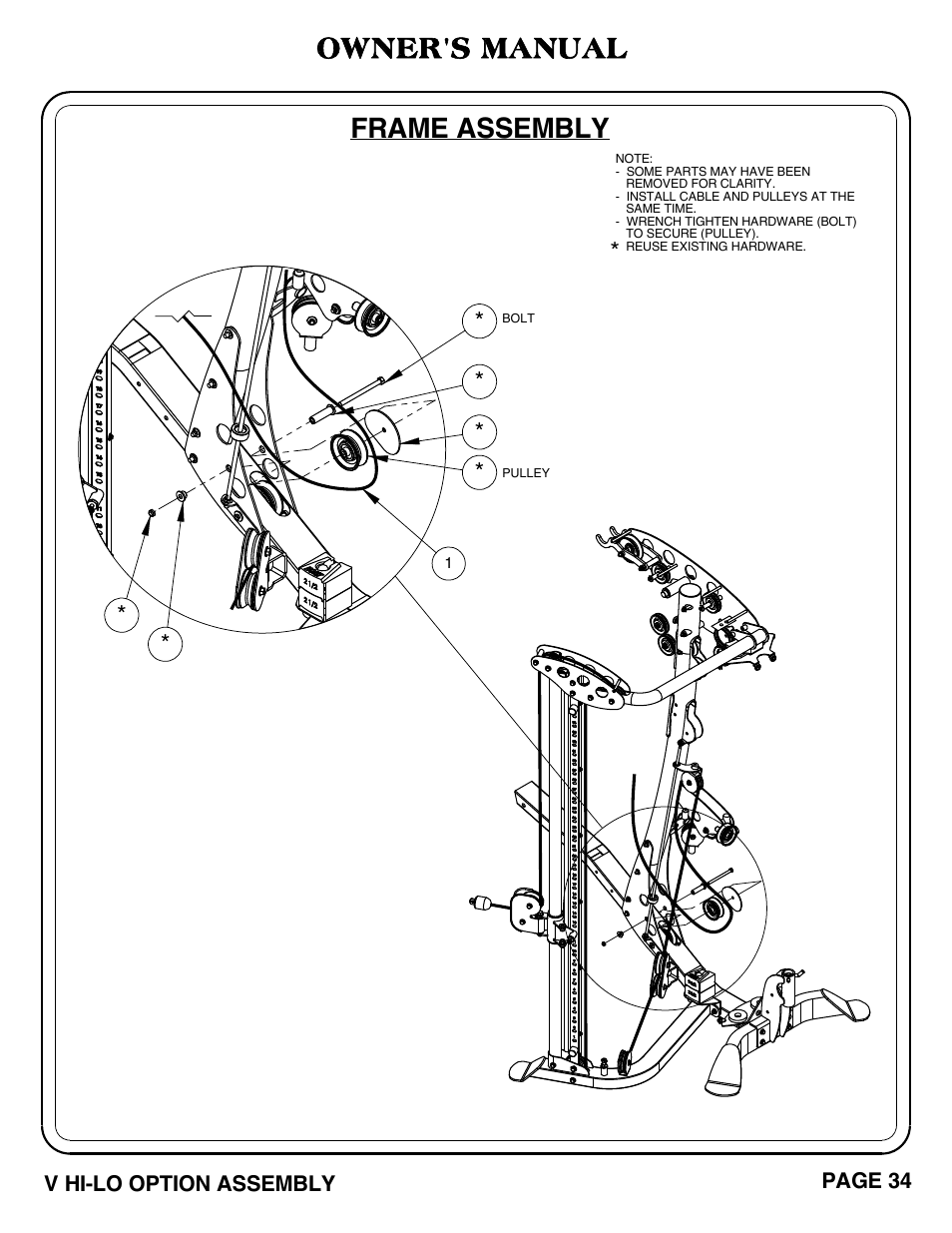 Frame assembly, Owner's manual | Hoist Fitness V HI-LO User Manual | Page 35 / 55