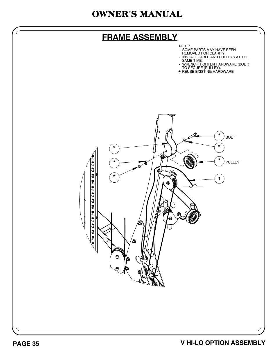 Owner's manual, Frame assembly | Hoist Fitness V HI-LO User Manual | Page 36 / 55