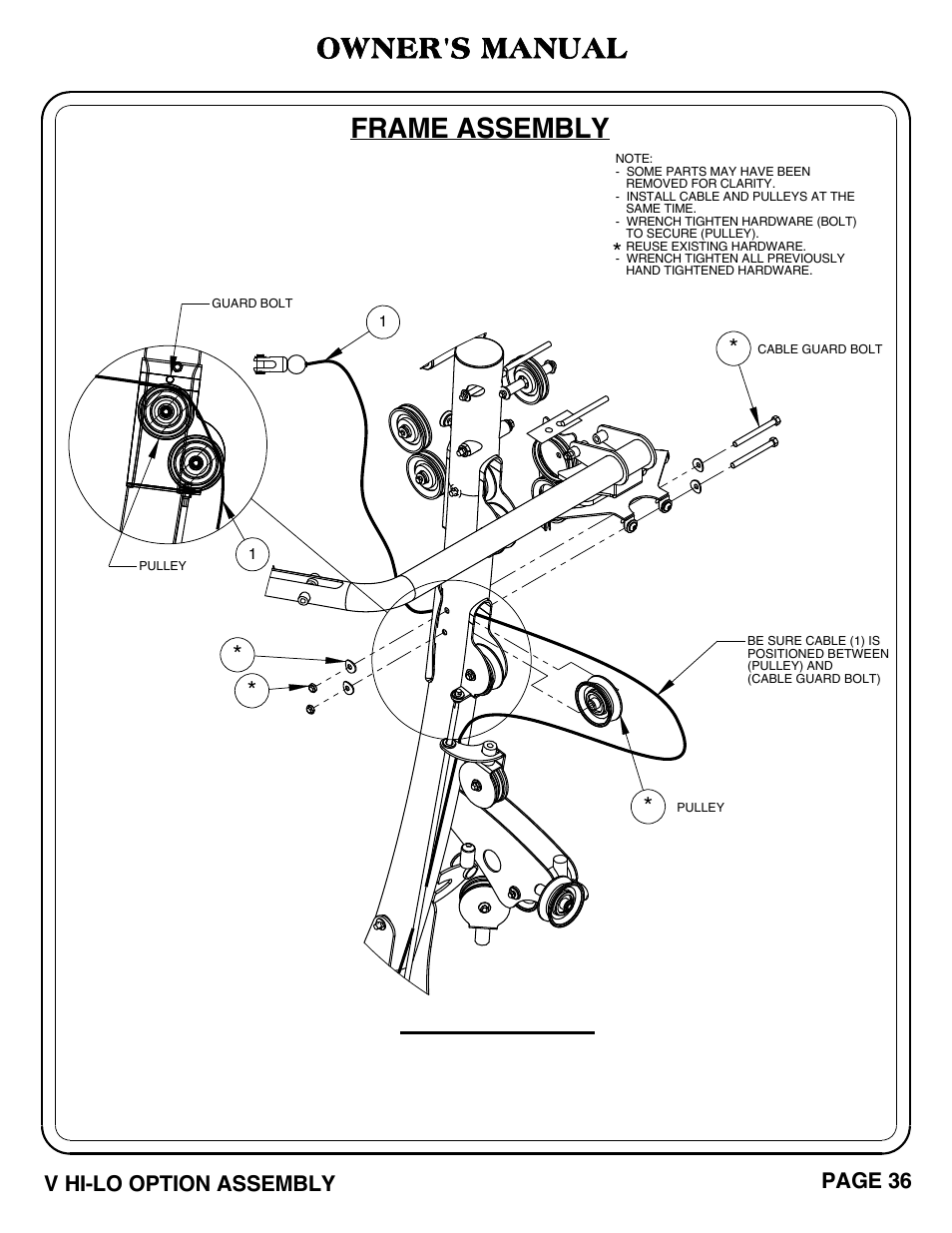 Important, Frame assembly, Owner's manual | Hoist Fitness V HI-LO User Manual | Page 37 / 55