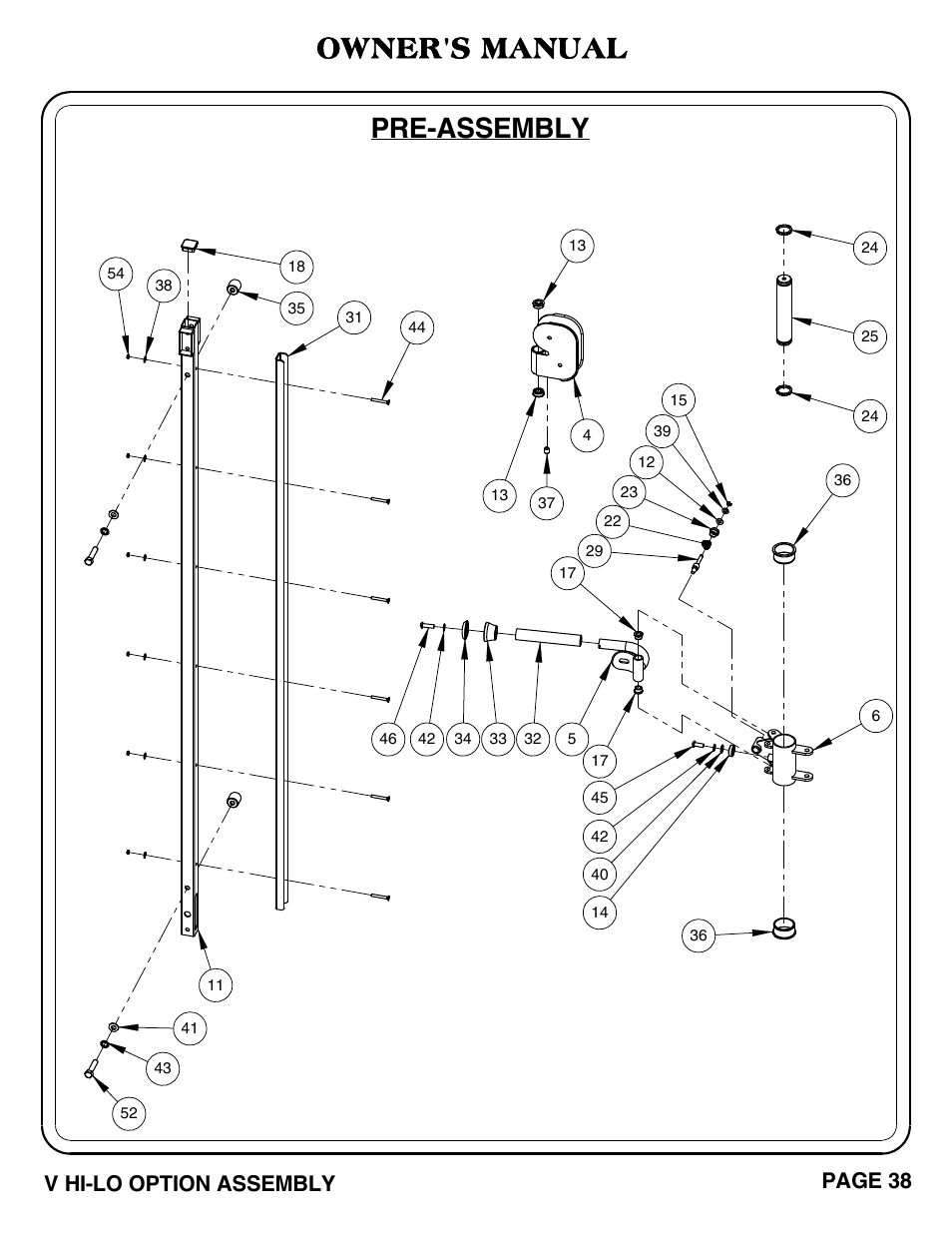 Pre-assembly owner's manual, V hi-lo option assembly page 38 | Hoist Fitness V HI-LO User Manual | Page 39 / 55