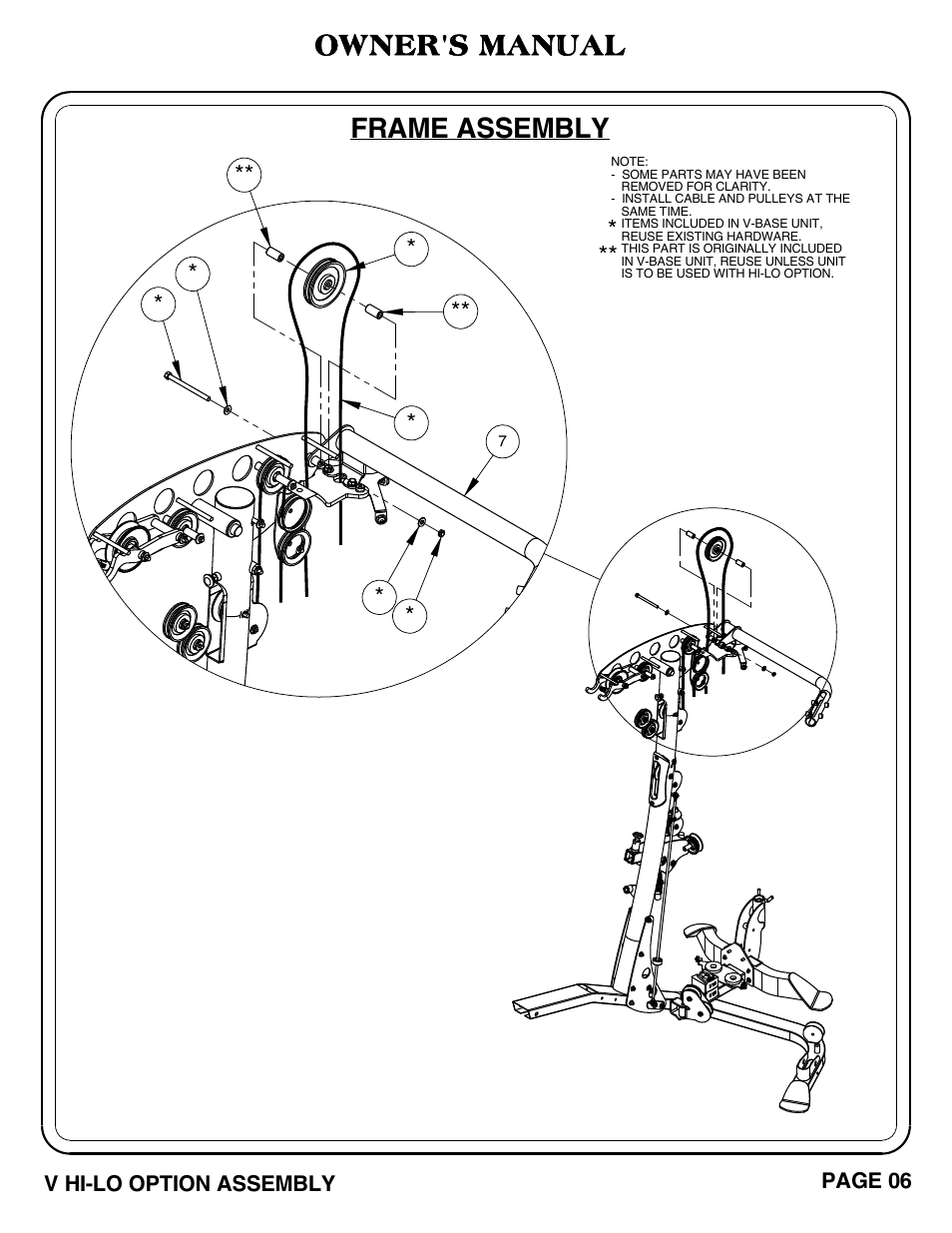 Frame assembly, Owner's manual | Hoist Fitness V HI-LO User Manual | Page 7 / 55